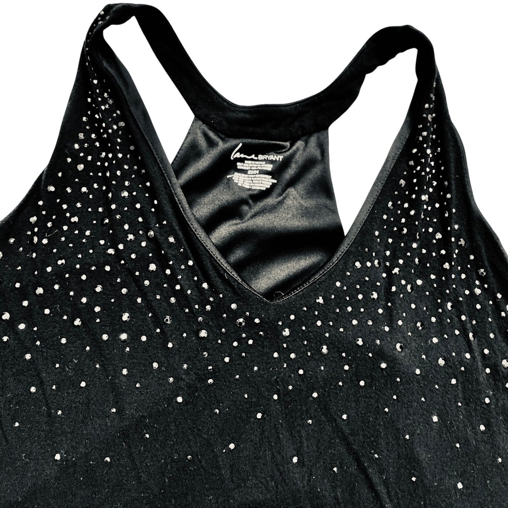 Lane Bryant Size 22 24 Sparkle Rhinestone Black Halter Top Sheer Underlay